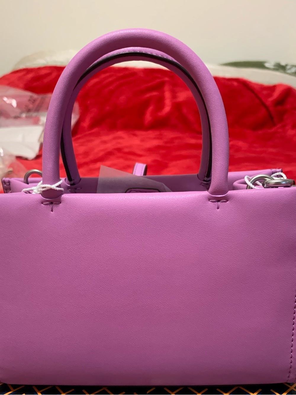 Tory Burch Lilac Leather Mini Tote with Logo Medallion - Picture 3 of 9